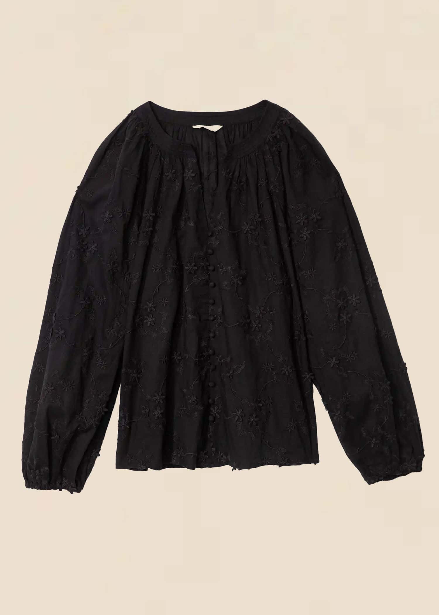 LIMA Brodert bomullsbluse - Svart 1 - Indiska