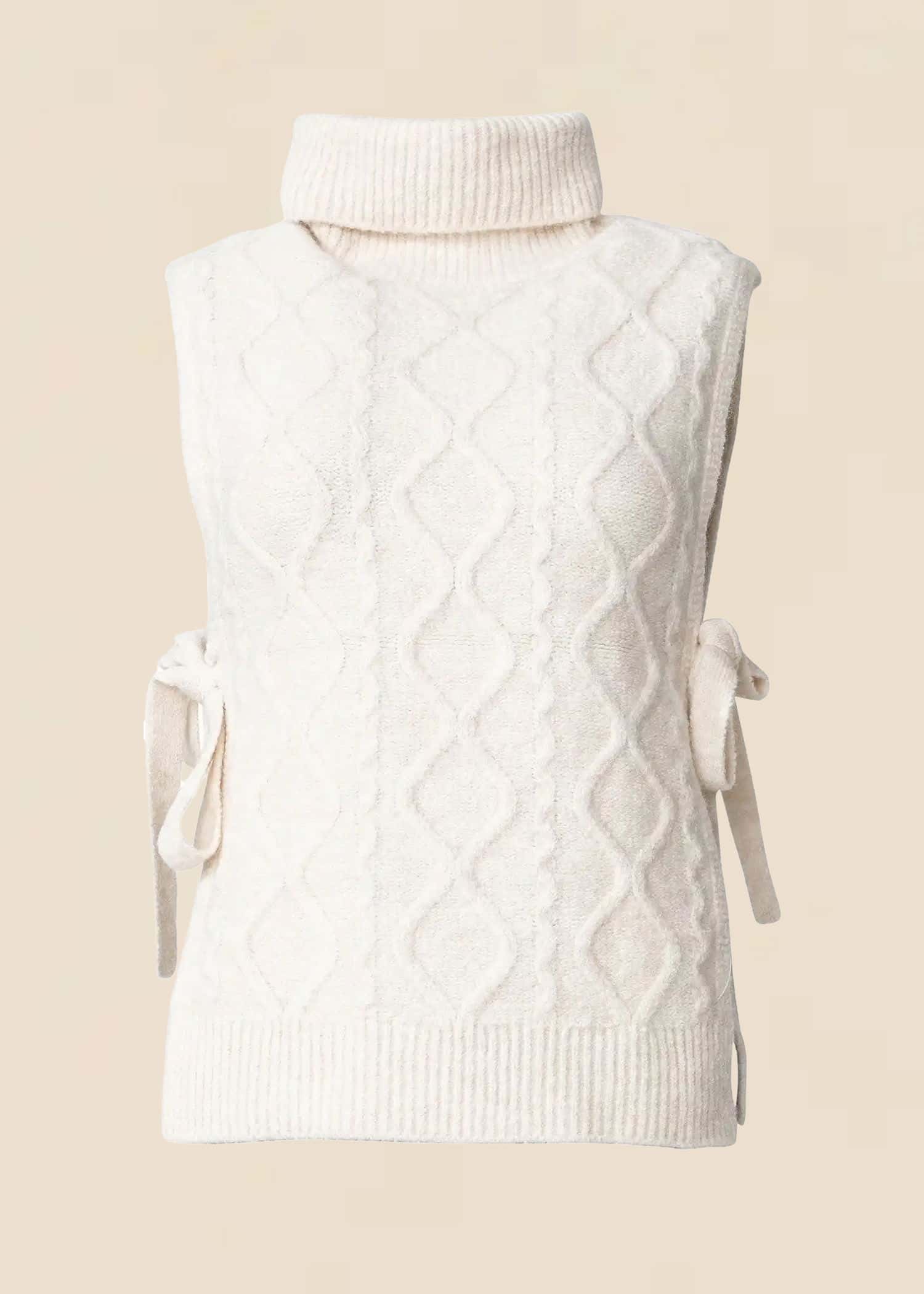 STINA Palmikkoneuleliivi solmimisnauhoilla - Beige 1 - Indiska