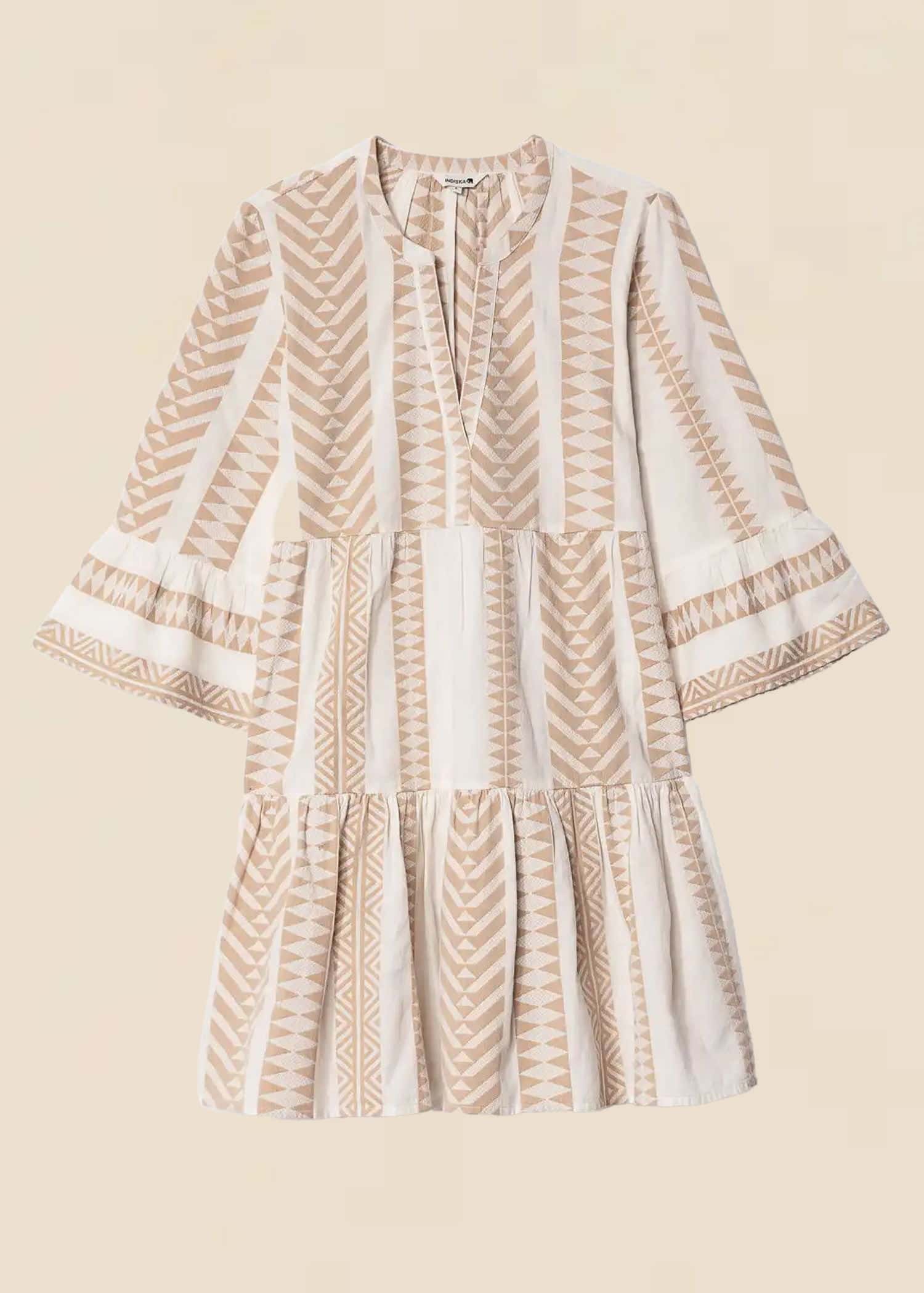 YOLANA Kort jaqcuard vevd tunika - Beige 1 - Indiska