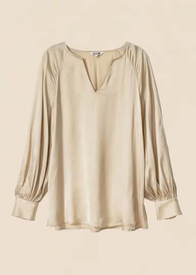 Lisbeth Solid satin blouse  - Beige 1 - Indiska