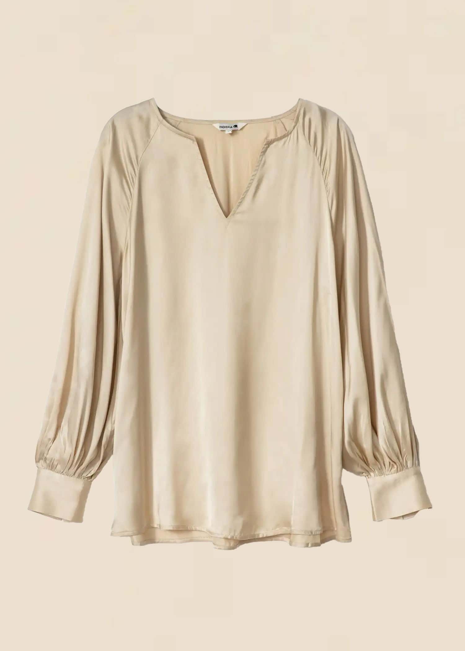 Lisbeth Solid satin blouse  - Beige 1 - Indiska