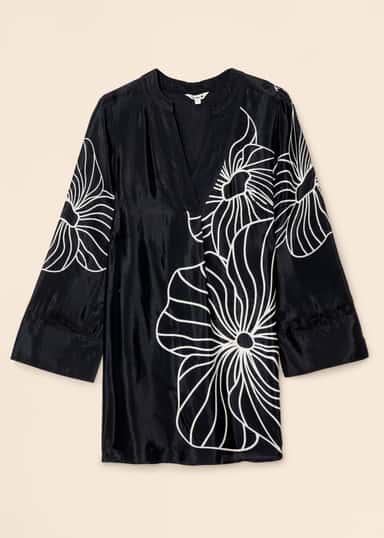 HIBO Sort floral tunika - Svart 1 - Indiska