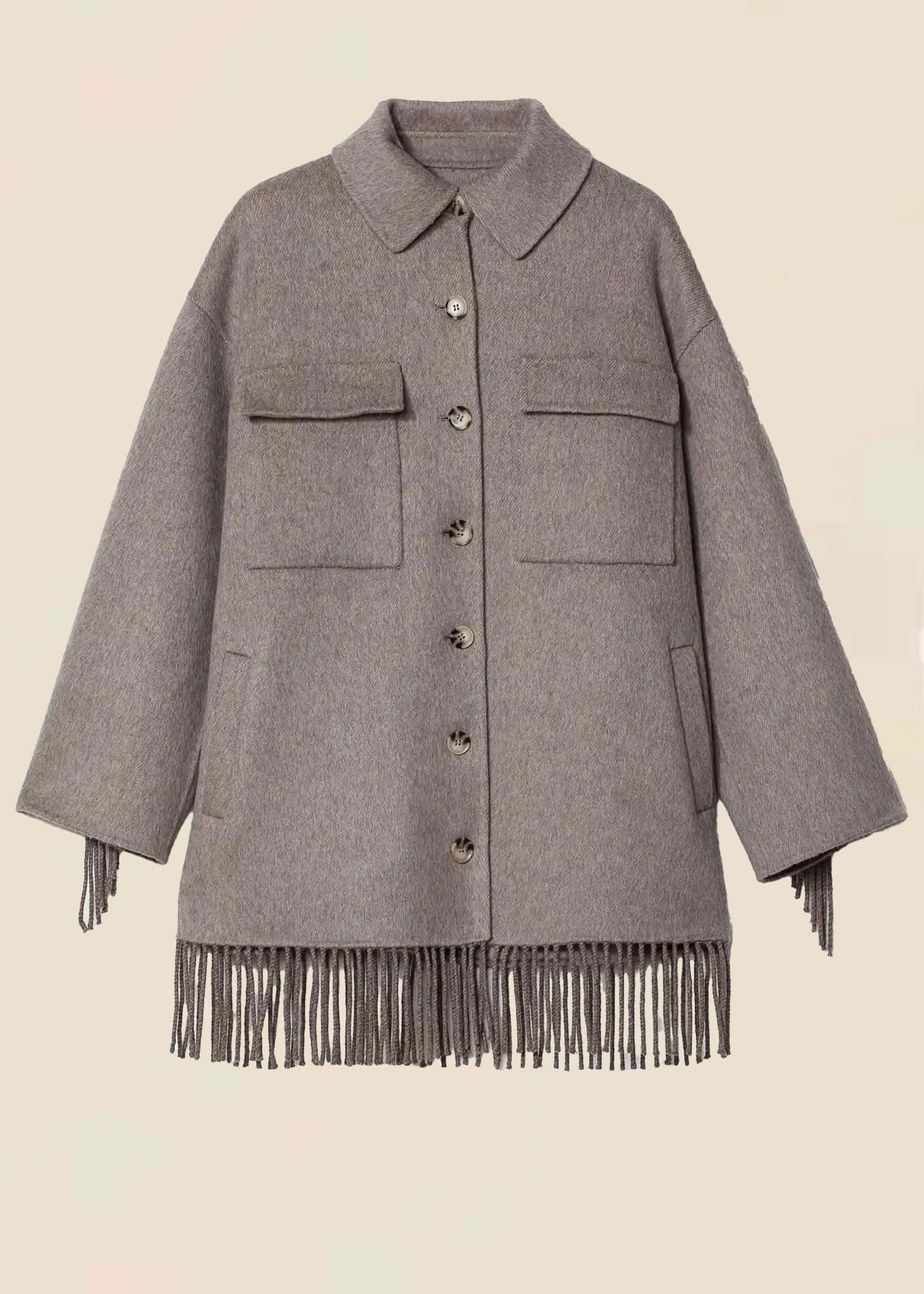 GABI Grå/beige ulljacka med fransar - Beige 1 - Indiska