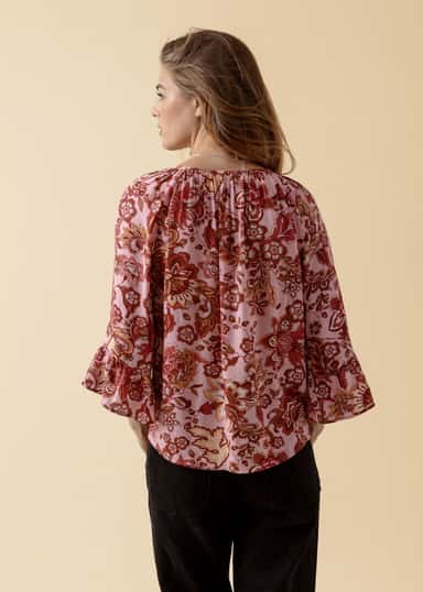 DOLLIE Blommig blus med 3/4 ärm - Rosa 3 - Indiska