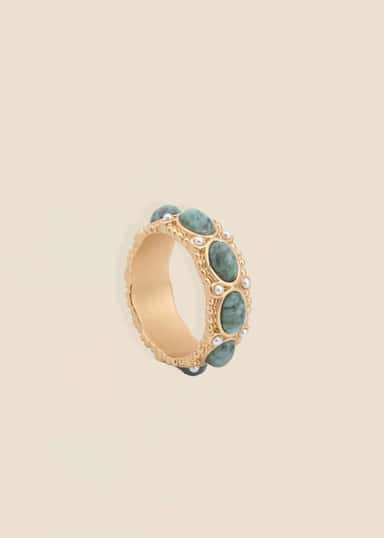 BEAD Dekorativ ring med stenar - Blå 1 - Indiska