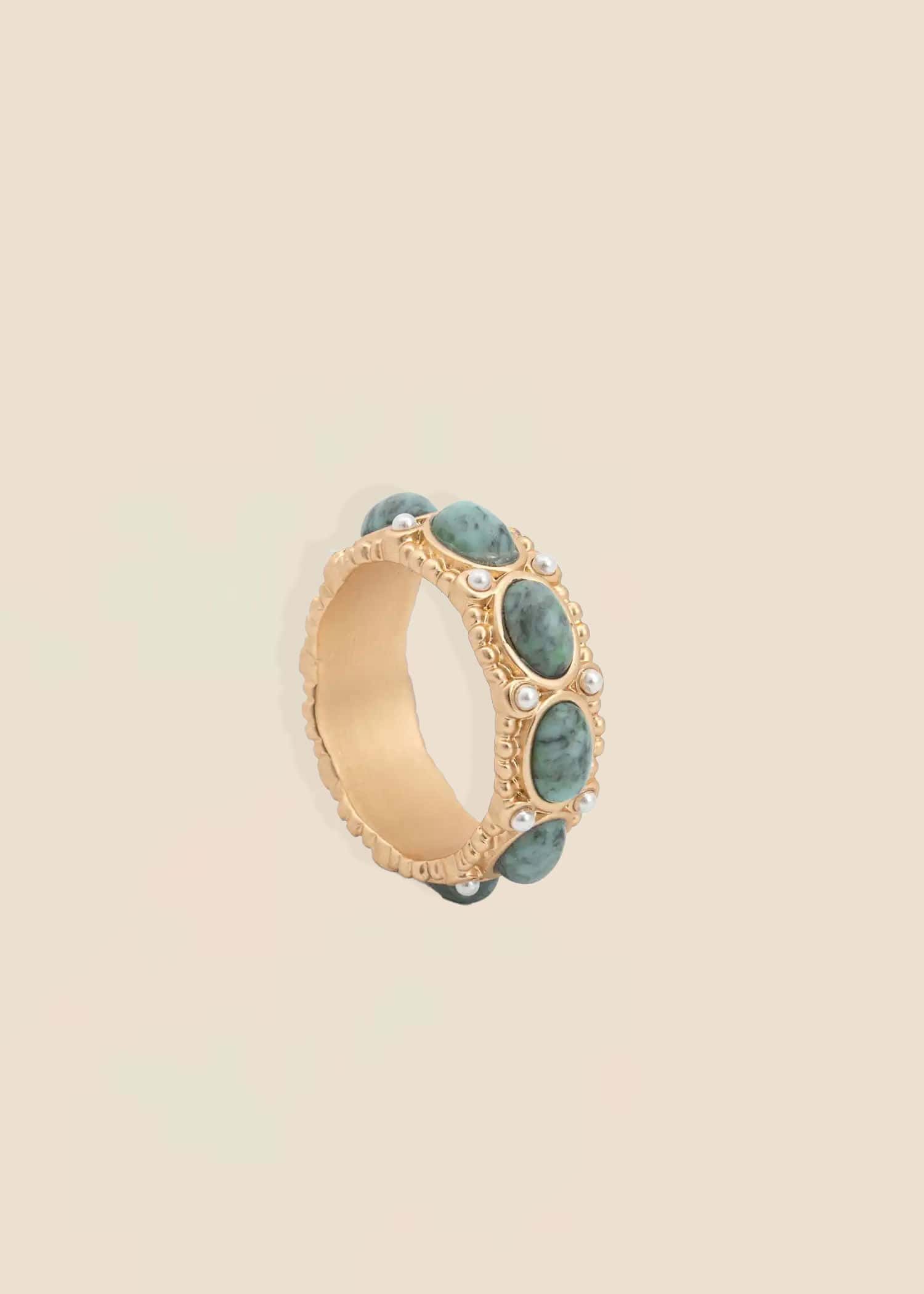 BEAD Dekorativ ring med stenar - Blå 1 - Indiska