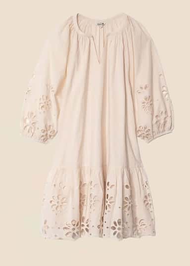 NALA Kort klänning i broderie anglaise - Beige 1 - Indiska
