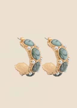 BEAD AND PEARL HOOPS - TURQUOISE