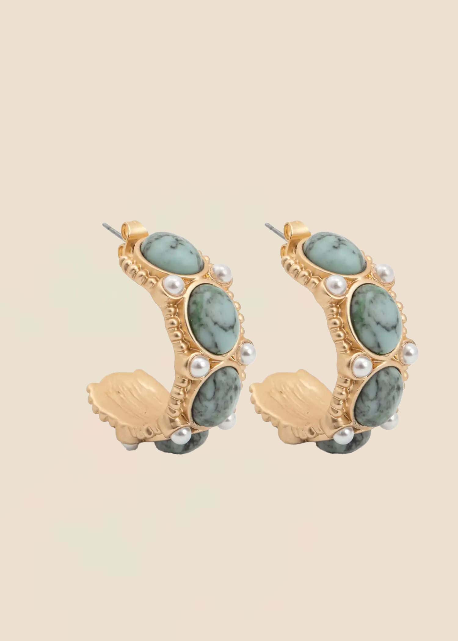 BEAD Dekorative øreringer med steiner - Blå 1 - Indiska