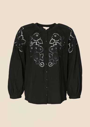 Billa Broderad blus - Svart 1 - Indiska