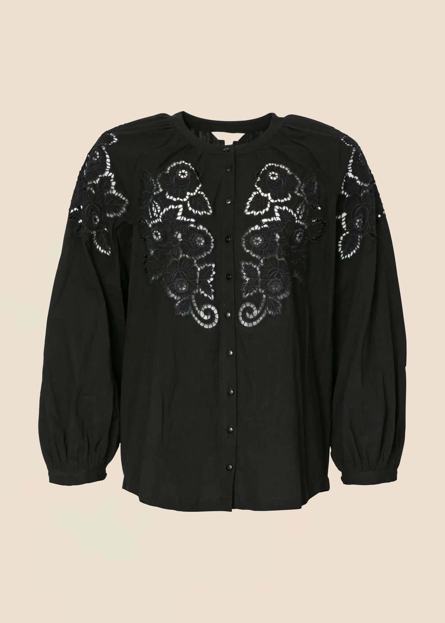 Billa Broderad blus - Svart 1 - Indiska