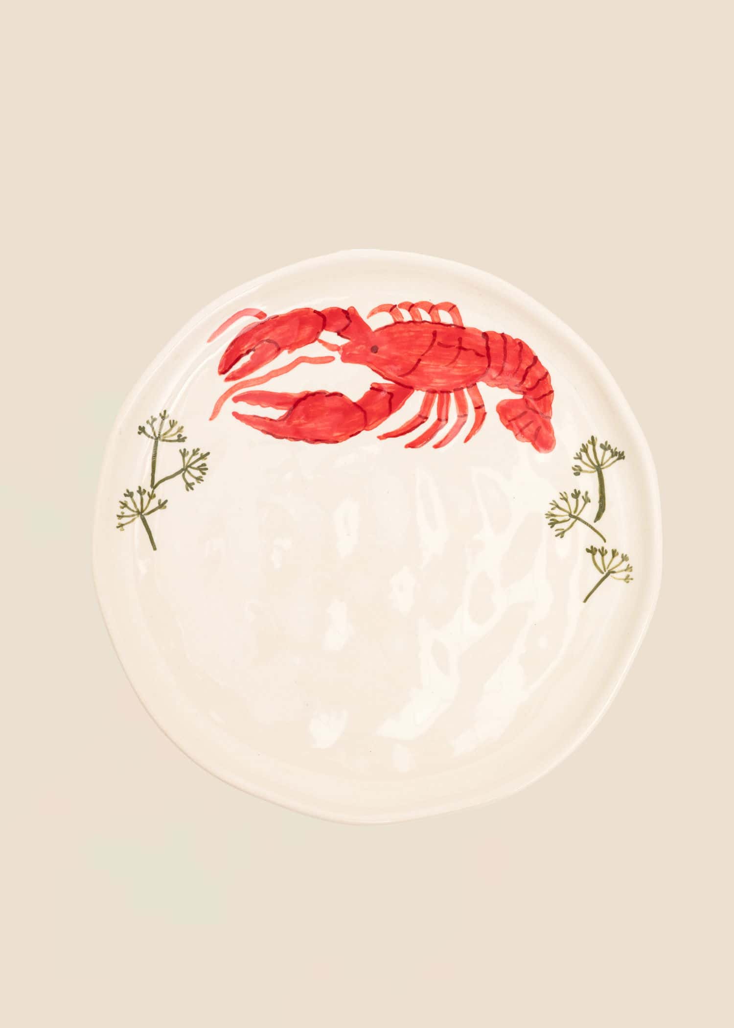 CRAWFISH Handmålad tallrik, kräfta - Röd 2 - Indiska