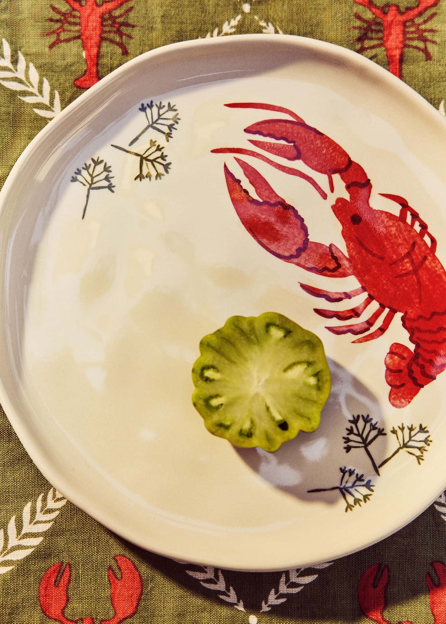 CRAWFISH Handmålad tallrik, kräfta - Röd 1 - Indiska