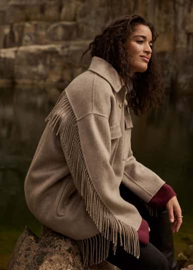 GABI Grå/beige ulljacka med fransar - Beige 2 - Indiska