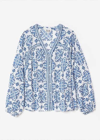 BLAIR Blommig blus med puffärm - Blå 1 - Indiska