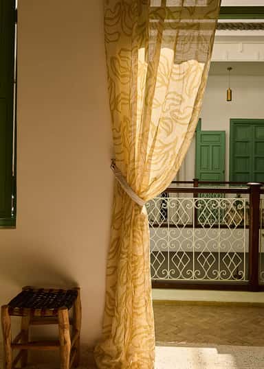 Lin Mönstrad linnegardin 300x120 cm - Grön 2 - Indiska