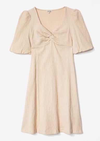 TIMEA Beige klänning med puffärm - Beige 8 - Indiska