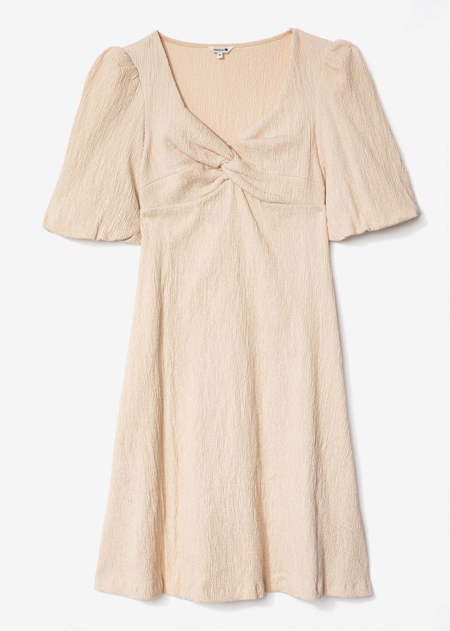 TIMEA Beige klänning med puffärm - Beige 8 - Indiska