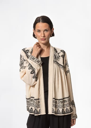 1E Jaqcuard-vevd jakke - Beige NO - Indiska