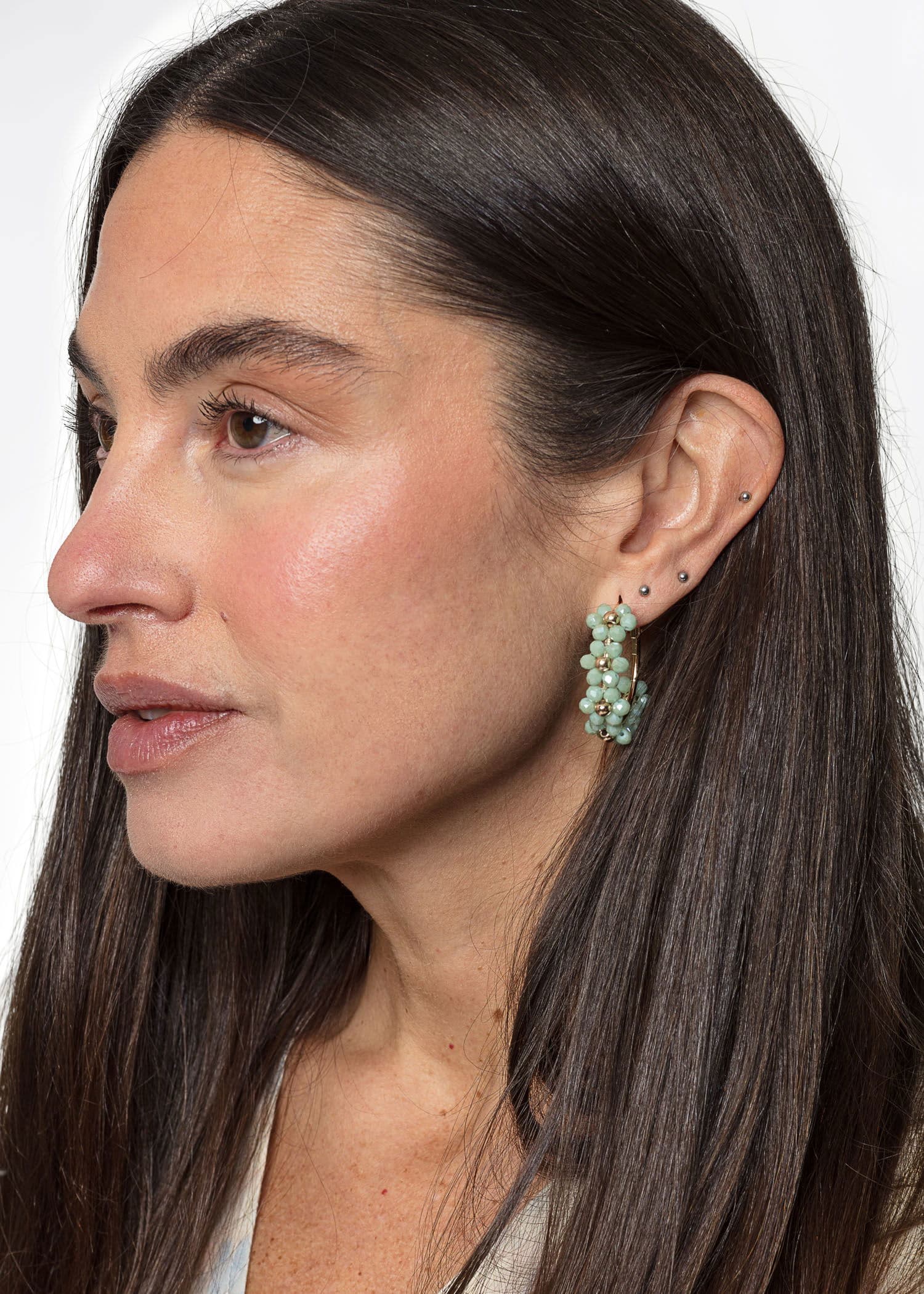 FLORAL HOOPS EARRING - Light Green