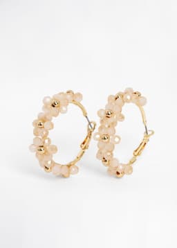 FLORAL HOOPS EARRING - Beige 