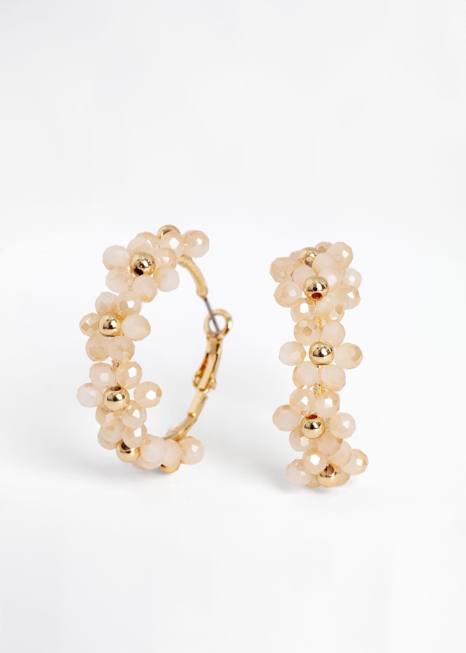 FLORAL HOOPS EARRING - Beige 