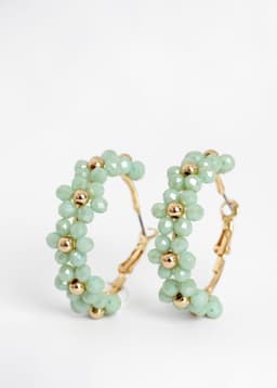 FLORAL HOOPS EARRING - Light Green