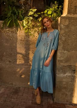 AVA EMB DRESS - BLUE