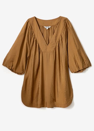 ALLEGRA Brun bluse med puffermer - Brun 1 - Indiska