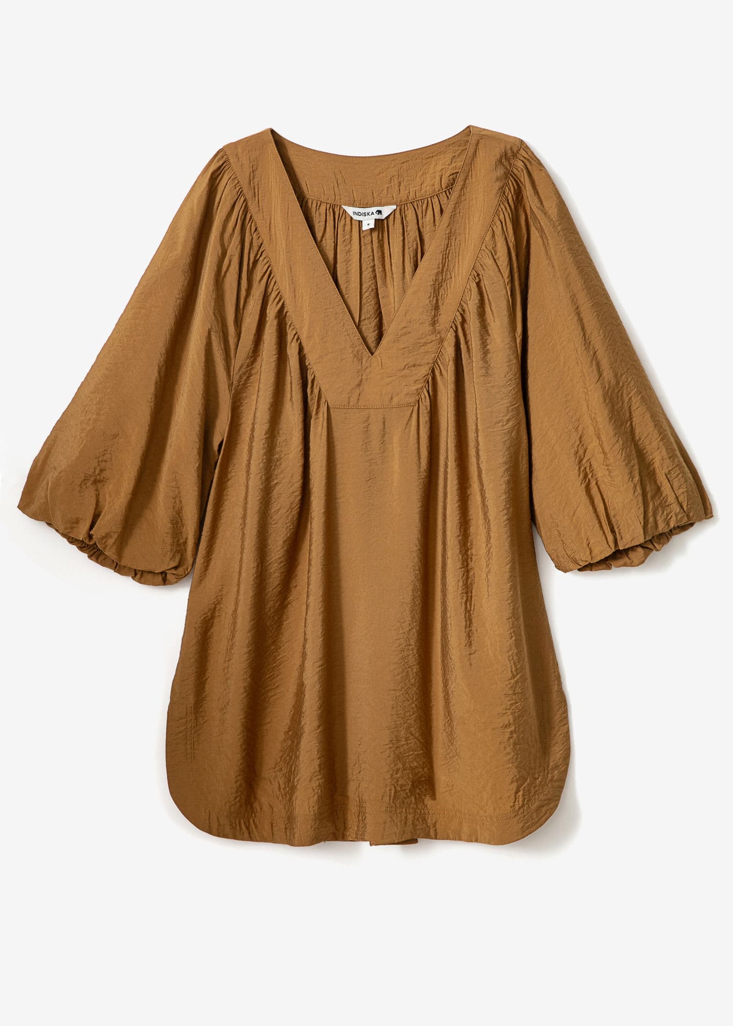 ALLEGRA Brun bluse med puffermer - Brun 1 - Indiska