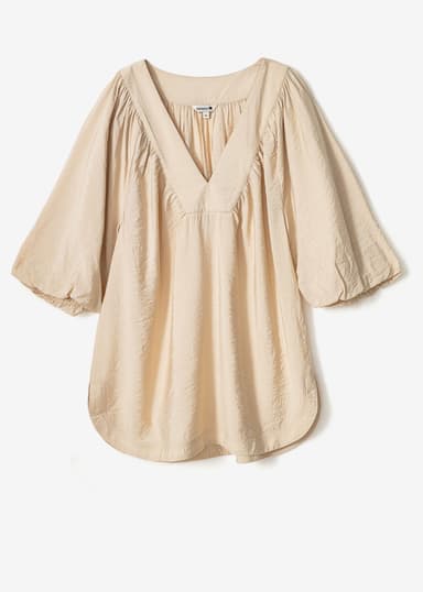 ALLEGRA Yksivärinen puhvihihainen pusero - Beige 1 - Indiska