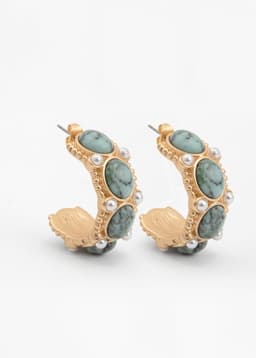 BEAD AND PEARL HOOPS - TURQUOISE