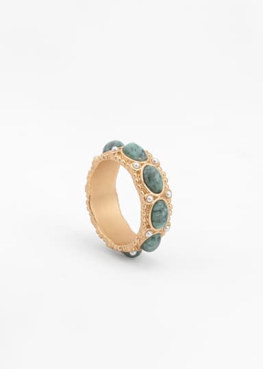 BEAD Dekorativ ring med stenar - Blå 1 - Indiska