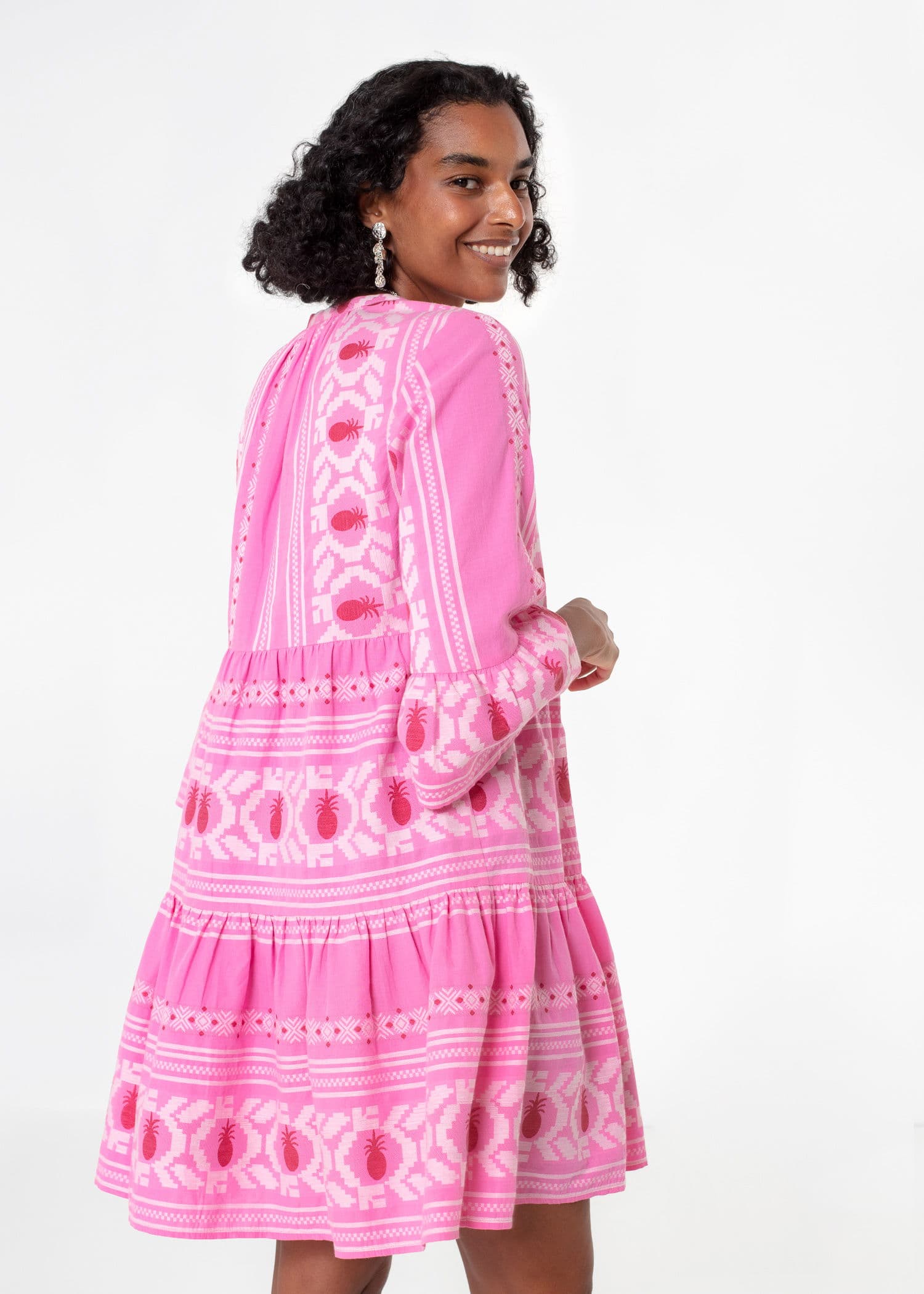 YOLANA Rosa jacquard-vävd tunika - Rosa 4 - Indiska