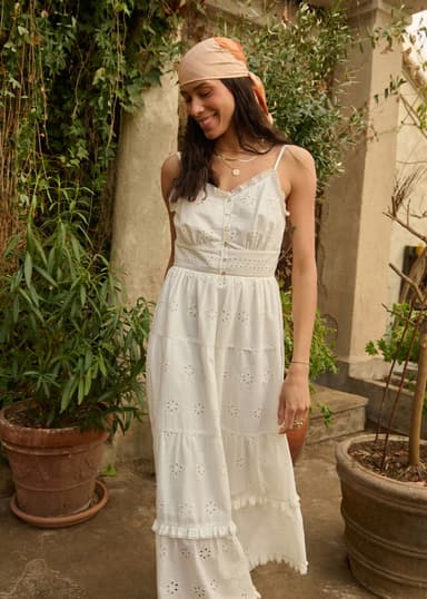 FREY Långklänning i broderie anglais - Vit 2 - Indiska