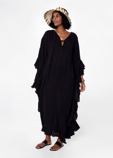 RUBY Svart kaftan med volang - Svart 2 - Indiska