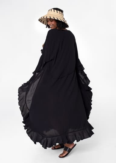 RUBY Svart kaftan med volang - Svart 3 - Indiska