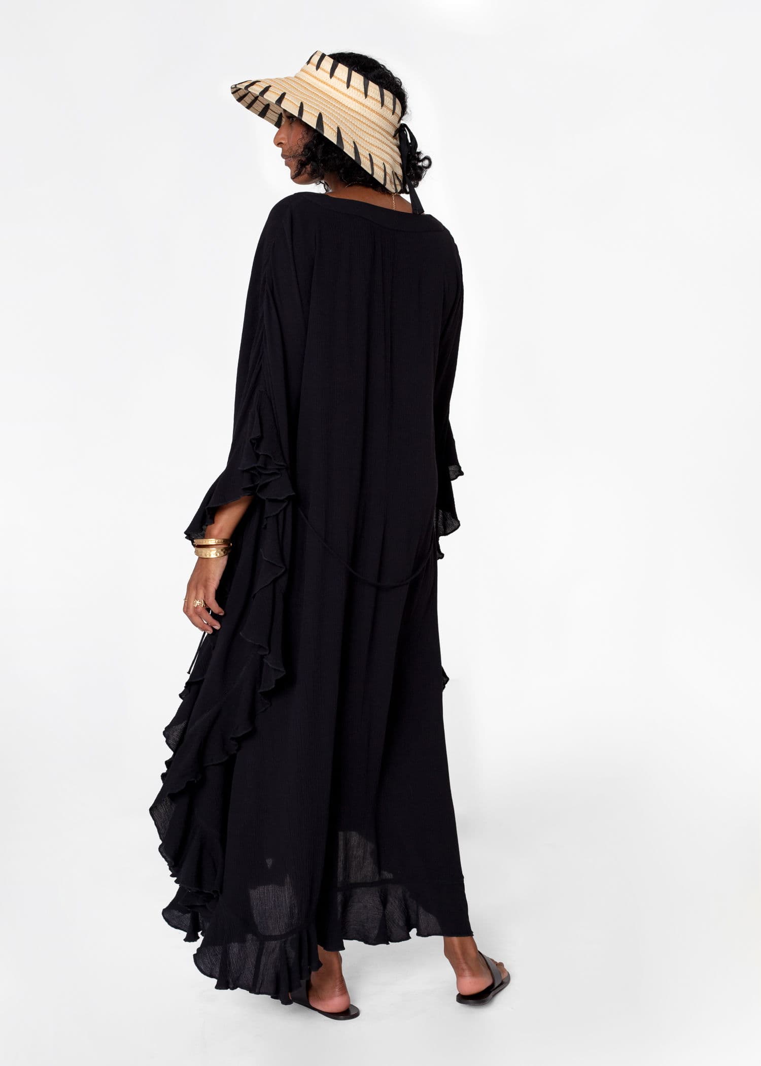 RUBY Svart kaftan med volang - Svart 4 - Indiska