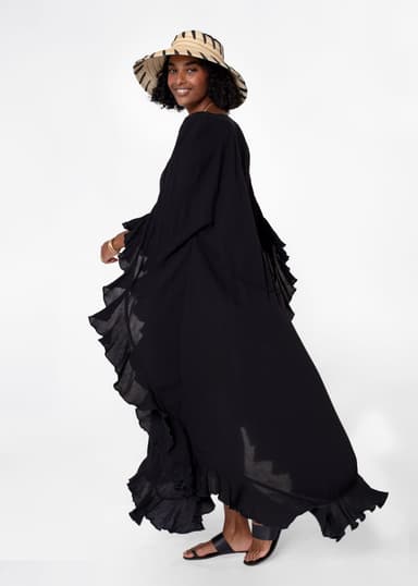 RUBY Svart kaftan med volang - Svart 1 - Indiska