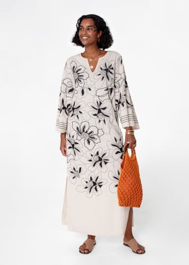 BODE Brodert kaftan - Beige 1 - Indiska