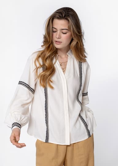 SARA Kirjailtu pusero - Beige 1 - Indiska