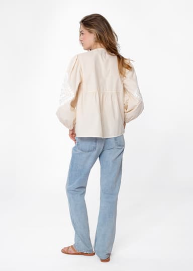 Petra Kirjailtu popliinipusero - Beige 3 - Indiska