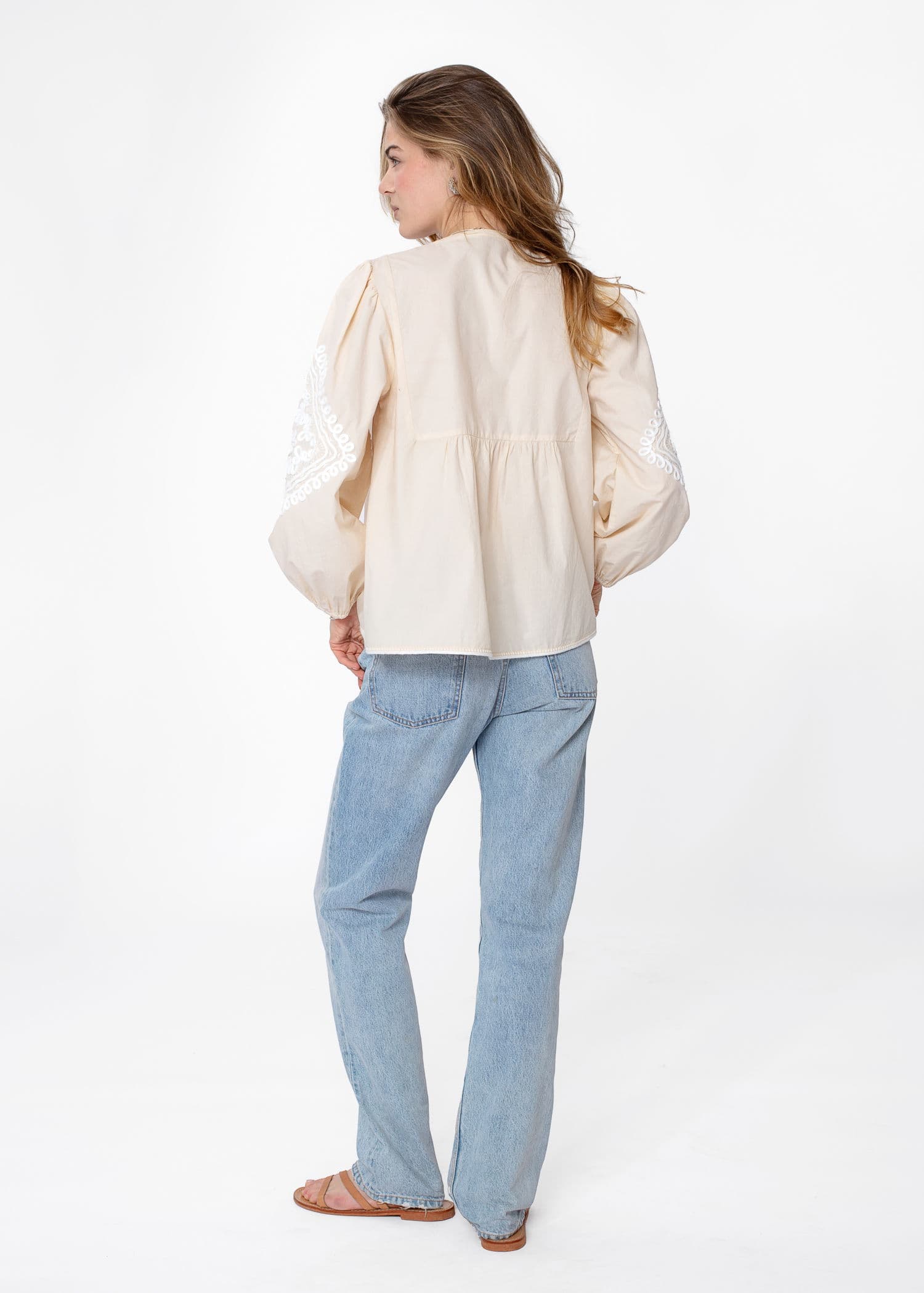 Petra Kirjailtu popliinipusero - Beige 3 - Indiska