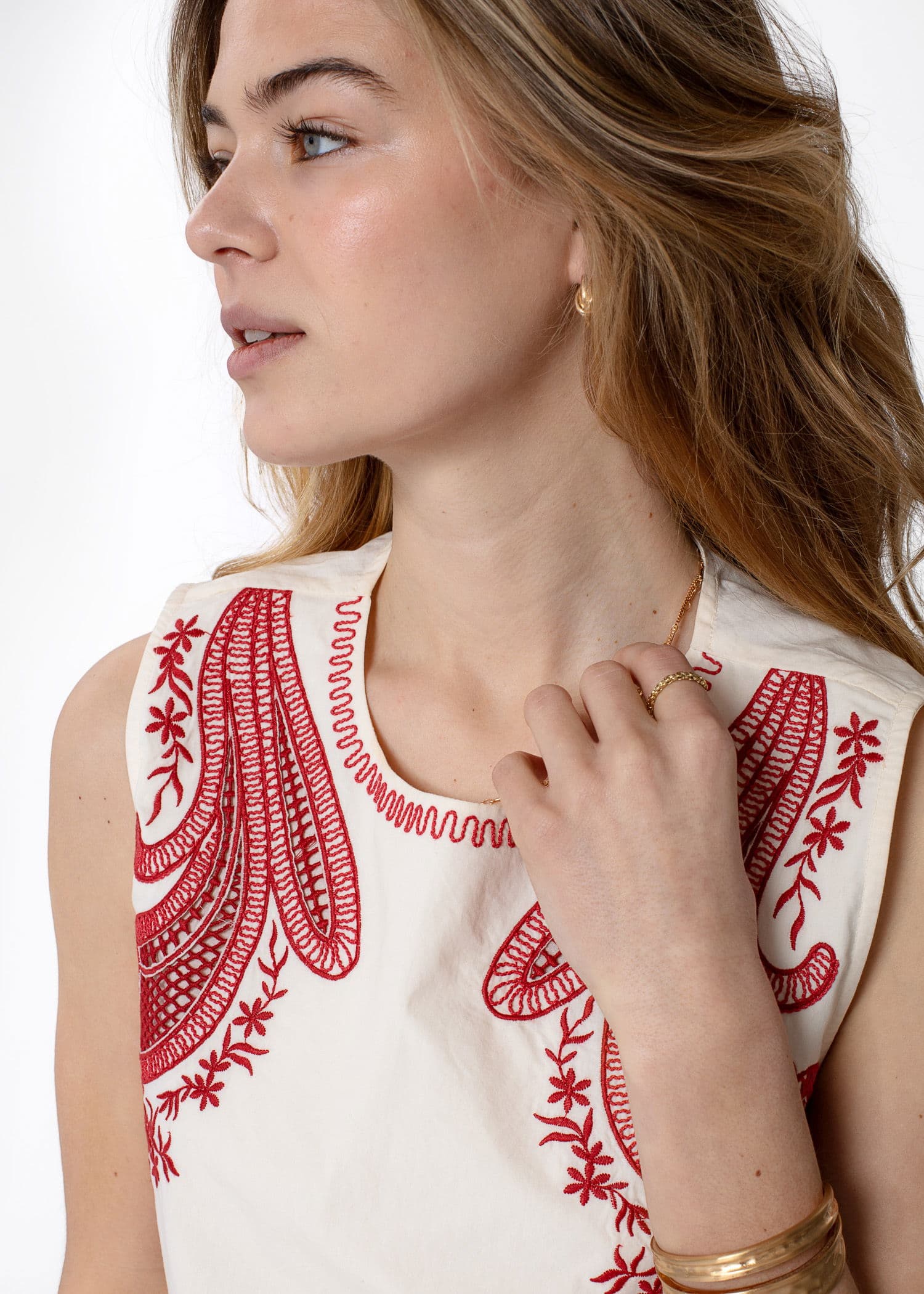 LOELLE Brodert topp - Hvit 4 - Indiska