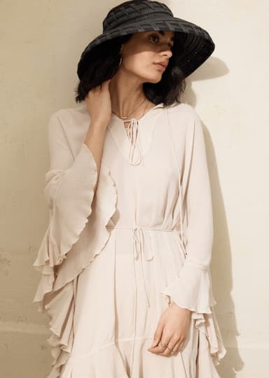 RUBY Beige tunika med volang - Beige 2 - Indiska