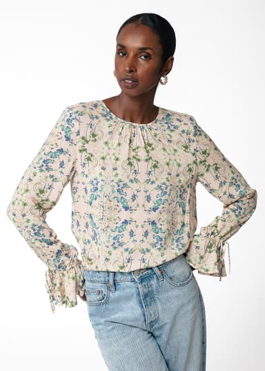 CLEA Blommig blus med volang - Beige 1 - Indiska