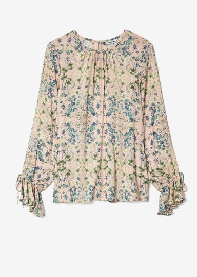 CLEA Blommig blus med volang - Beige 4 - Indiska