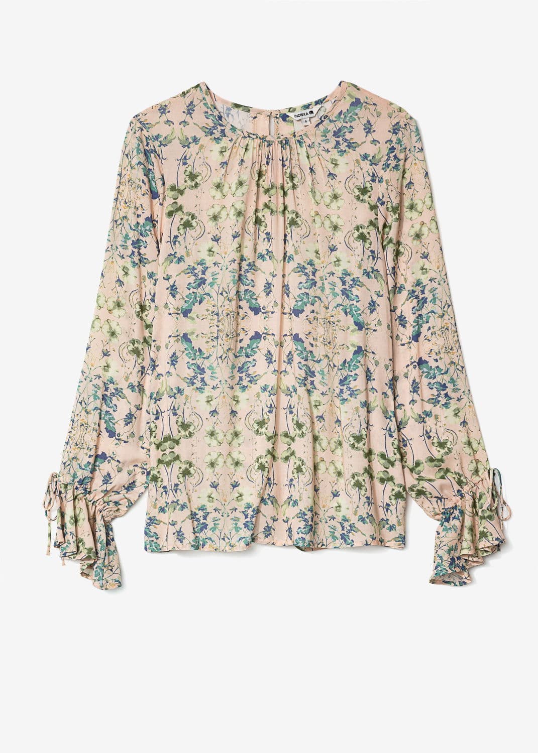 CLEA Blommig blus med volang - Beige 4 - Indiska