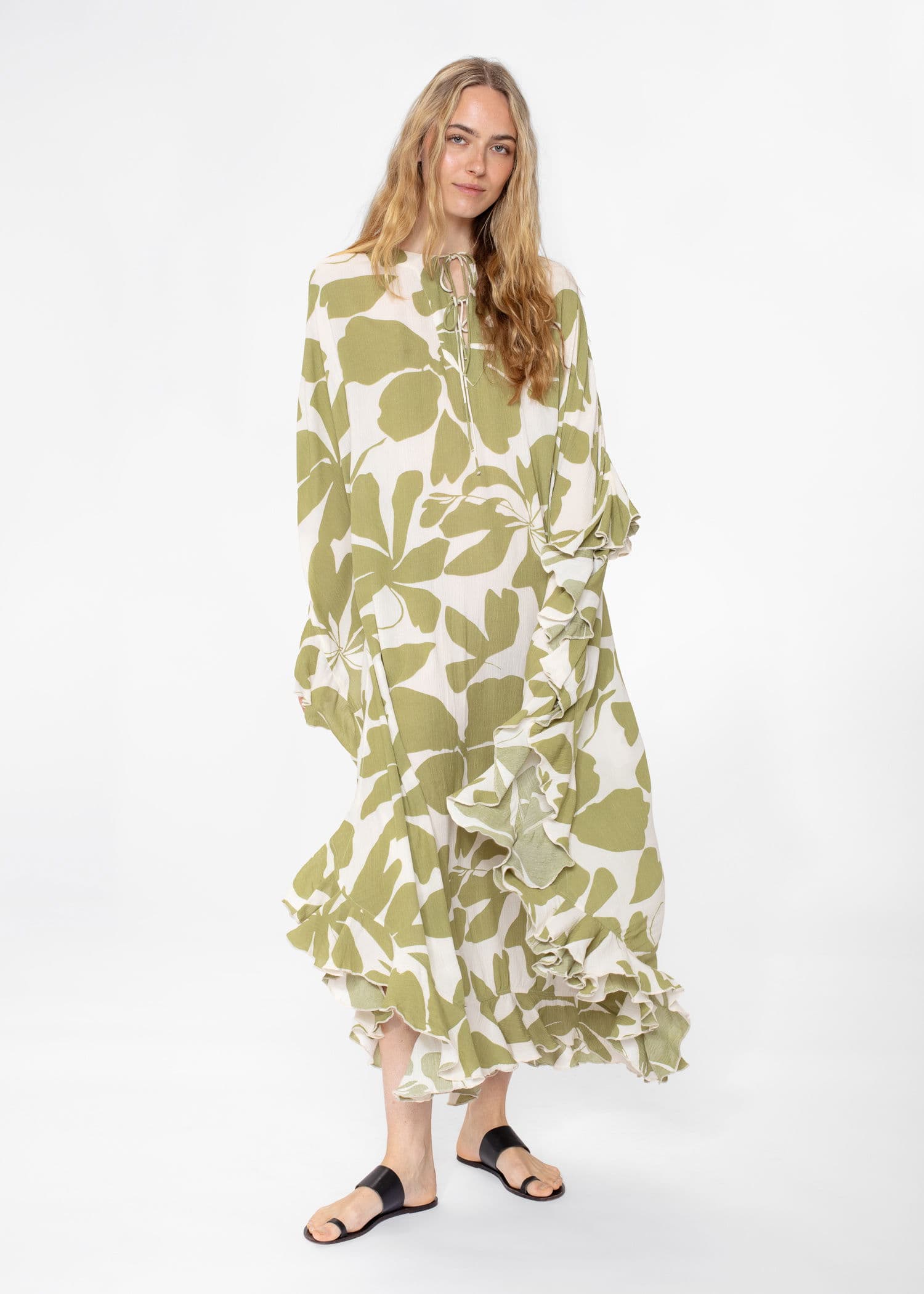 RUBY Mønstret lang kaftan - Grønn 1 - Indiska