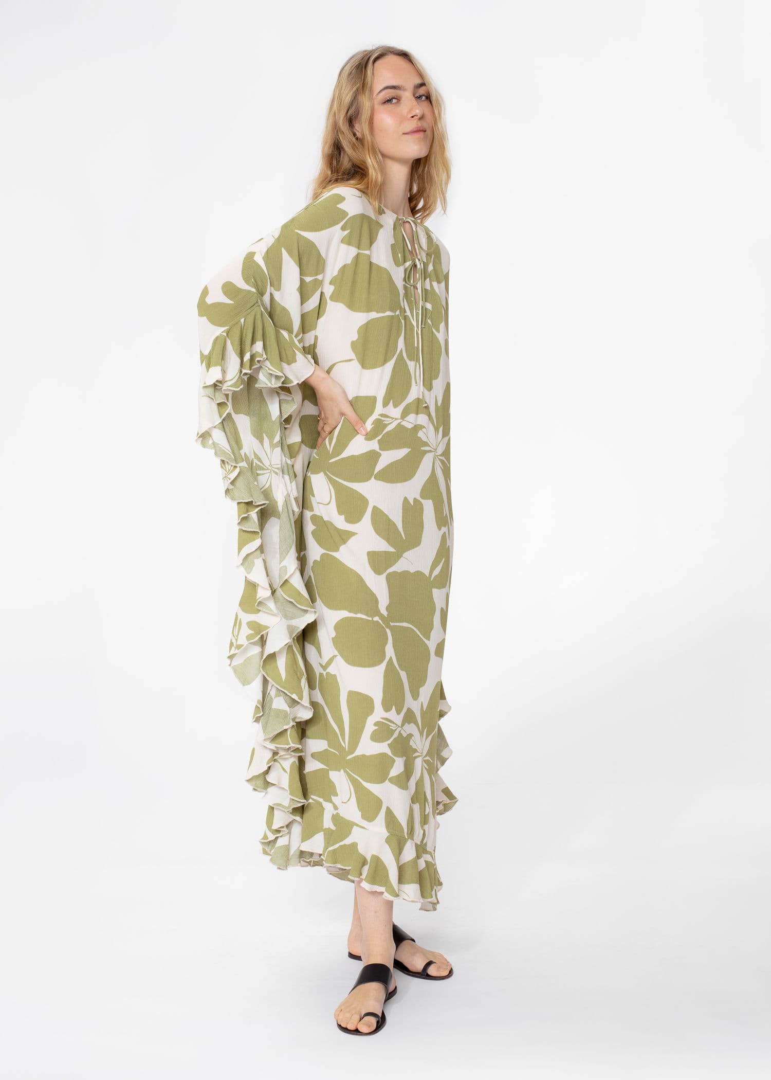 RUBY Mønstret lang kaftan - Grønn 4 - Indiska
